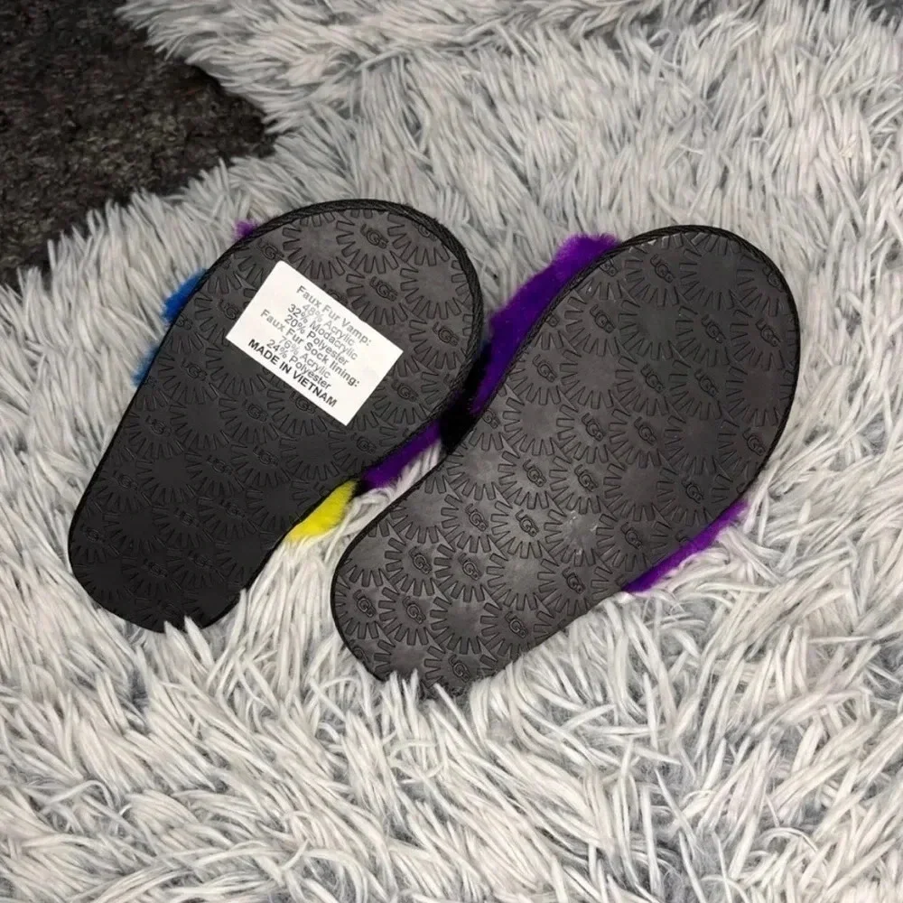 New! Multicolored Ugg Faux Fur Slippers Size 9